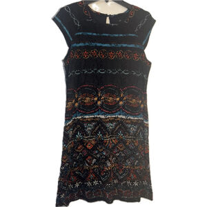 Ronni Nicole Black Lace Overlay Dress Size 10 Boho Print Cap Sleeve (b12)